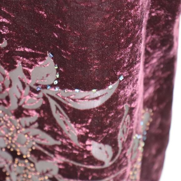 Robbie Bee Vintage Burgundy Floral Burnout Velvet Beaded Maxi Dress Size L - Picture 11 of 15